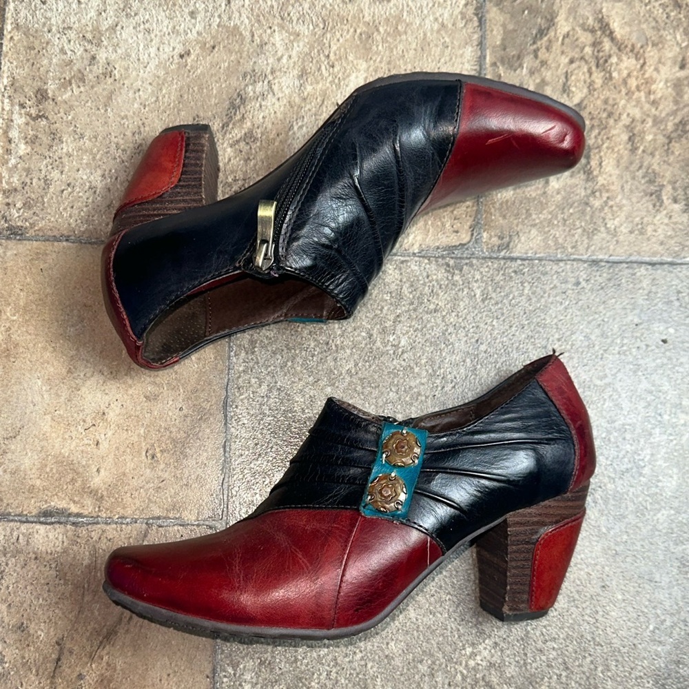L’Artiste Leather Shoes Size 36 Red Black Zip Detail Artistic Comfort - Picture 4 of 9
